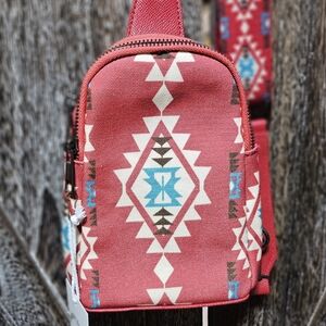 NWT Red And Turquoise Aztec Women's Sling Bag